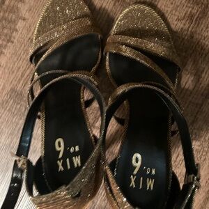 Mix It Glittery Gold and Black Strappy Heels